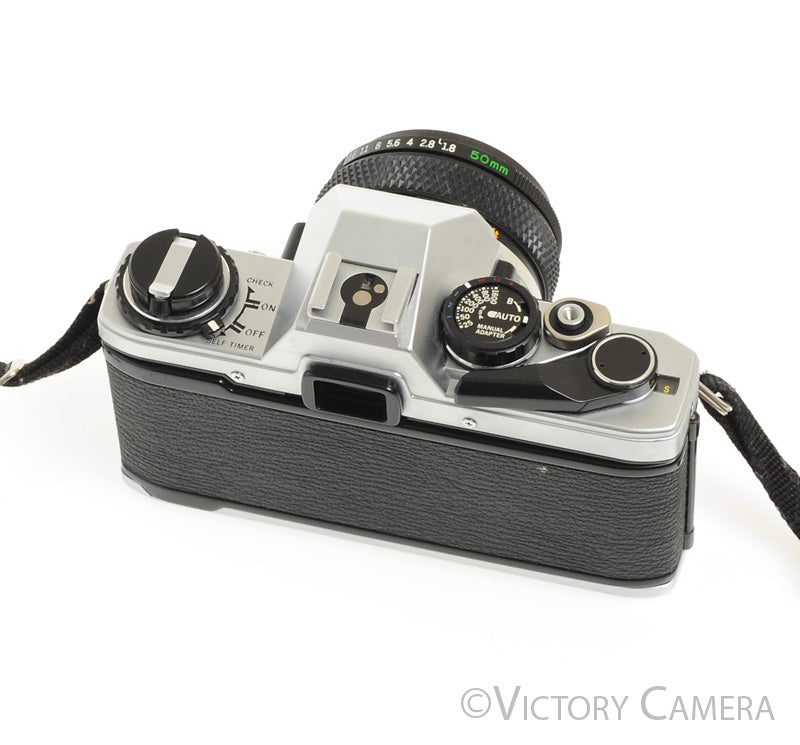 Olympus OM-10 Chrome 35mm Camera w/ 50mm f1.8  Prime Lens -New Seals- [EXC] - Victory Camera