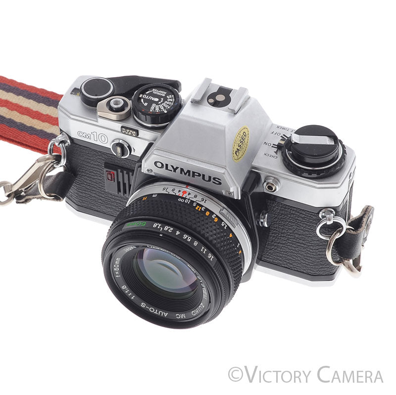 Olympus OM-10 OM10 Chrome 35mm Camera w/ 50mm f1.8 Lens  [EXC] - Victory Camera