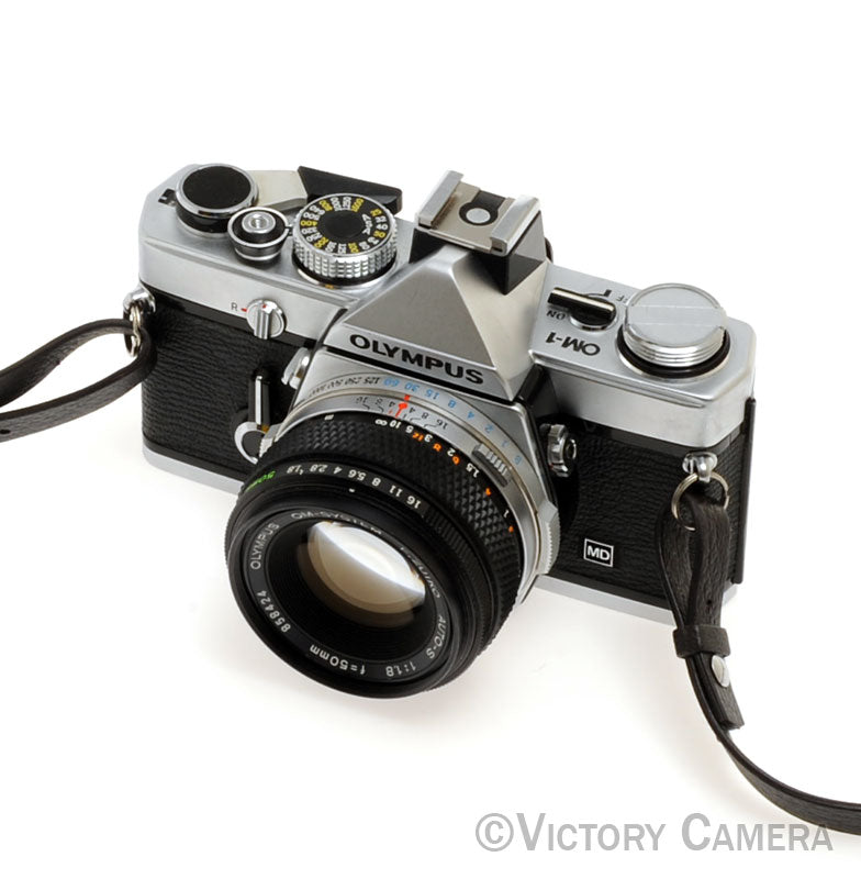 Olympus OM-1 MD Chrome Film Camera Body w/ 50mm f1.8 Lens -New Seals- [EXC] - Victory Camera