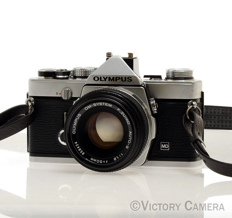 Olympus OM-1 MD Chrome Film Camera Body w/ 50mm f1.8 Lens -New Seals- [EXC] - Victory Camera