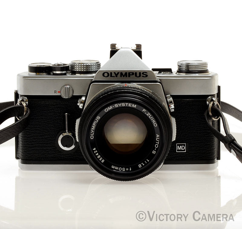 Olympus OM-1 MD Chrome Film Camera Body w/ 50mm f1.8 Lens -New Seals- [EXC] - Victory Camera