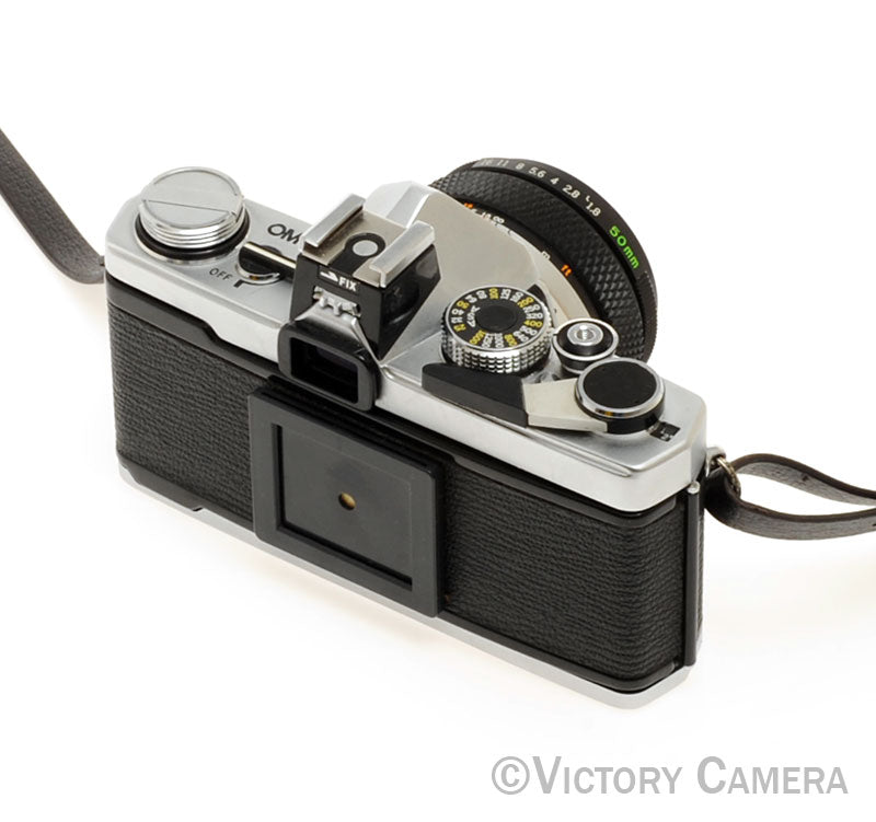 Olympus OM-1 MD Chrome Film Camera Body w/ 50mm f1.8 Lens -New Seals- [EXC] - Victory Camera