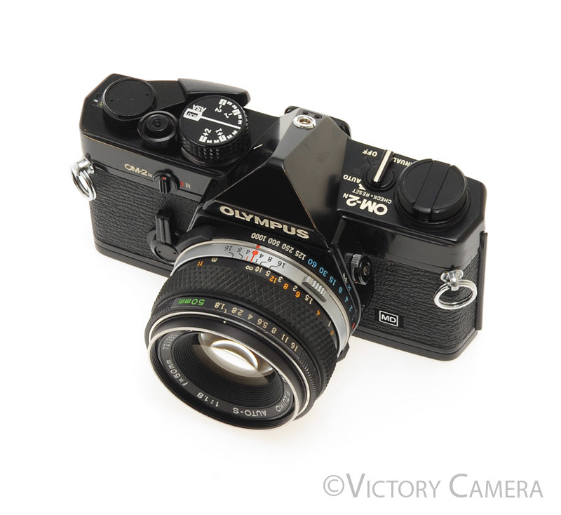 Olympus OM-2N Black 35mm SLR Film Camera w/ 50mm F1.8 Lens -New Seals- [EXC]