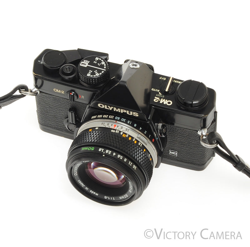 Olympus OM-2 MD Black Film Camera Body w/ 50mm f1.8 Lens -New Seals- [EXC] - Victory Camera