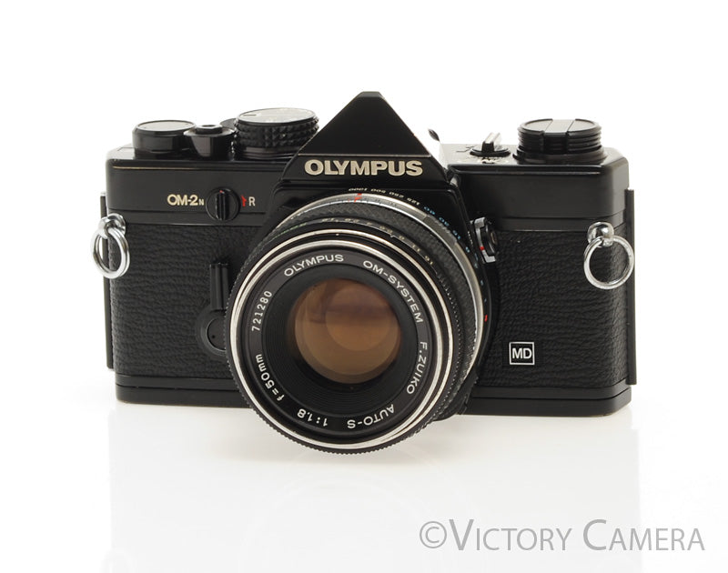 Olympus OM-2N Black 35mm SLR Film Camera w/ 50mm F1.8 Lens -New Seals- [EXC]
