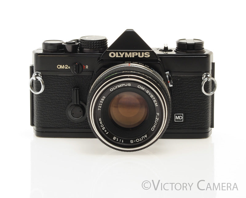 Olympus OM-2N Black 35mm SLR Film Camera w/ 50mm F1.8 Lens -New Seals- [EXC]