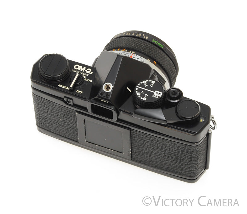 Olympus OM-2N Black 35mm SLR Film Camera w/ 50mm F1.8 Lens -New Seals- [EXC]