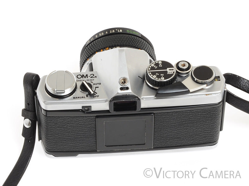 Olympus OM-2N OM2N Chrome 35mm SLR Film Camera w/ 50mm F1.8 Lens -New Seals- - Victory Camera