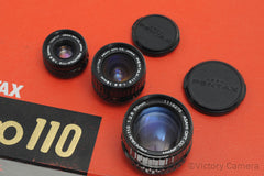 Pentax Auto 110 Lens Kit w/ 18mm f2.8, 24mm f2.8, 50mm f2.8 Prime Lens