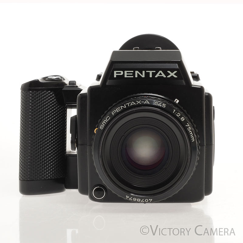 Pentax 645 6x4.5 Camera w/ 75mm f2.8 Lens & 120 Back -9V Battery- [EXC]