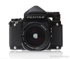 Pentax 6x7 67 MLU Camera w/ Metered Prism w/ 75mm f4.5 Lens [EXC]