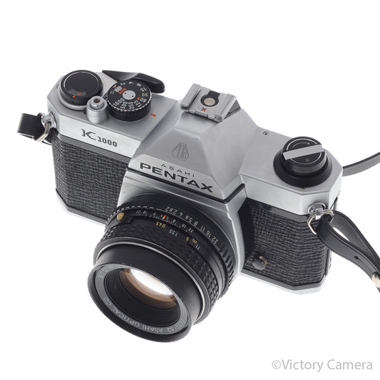 Pentax K1000 Chrome 35mm Film Camera w/ 50mm f2 Lens [EXC+] - Victory Camera