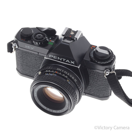 Pentax MV Black 35mm Camera w/ 50mm f2 Lens [EXC] - Victory Camera