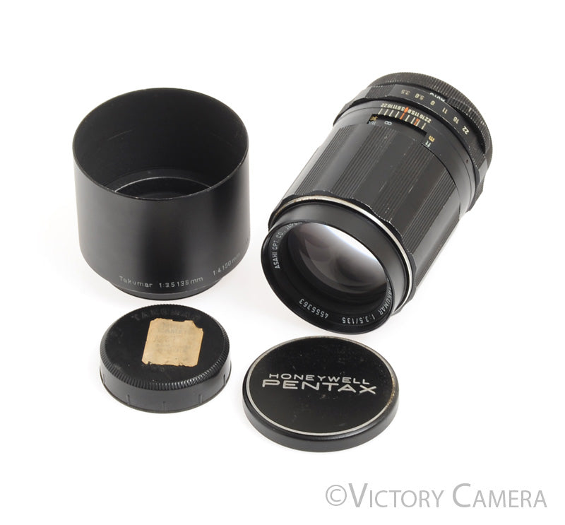 Pentax Super-Takumar 135mm f3.5 m42 Screw Mount Lens w/ Hood -Clean-