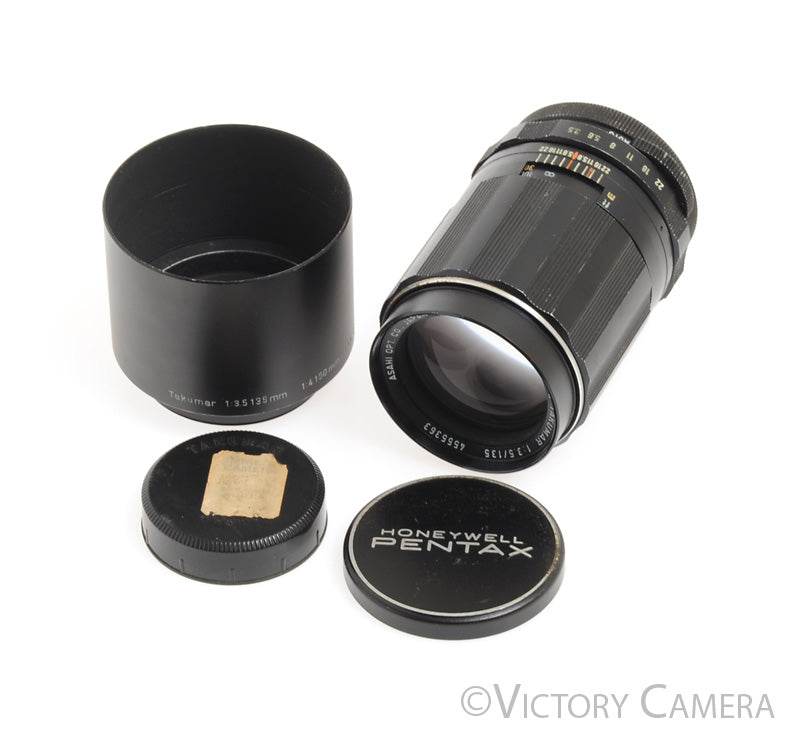 Pentax Super-Takumar 135mm f3.5 m42 Screw Mount Lens w/ Hood [EXC+]