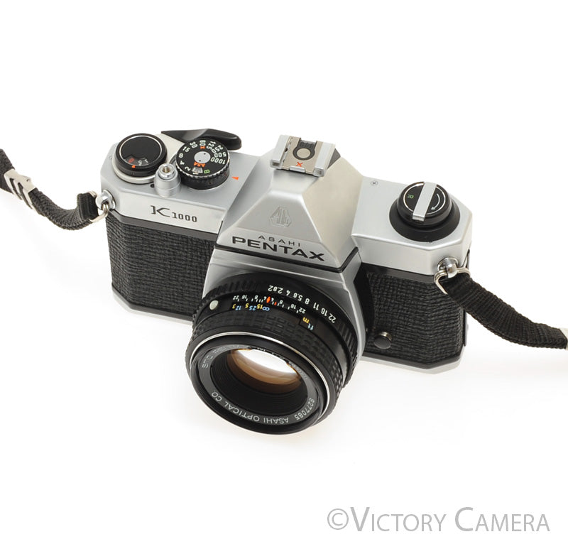 Pentax K1000 Chrome 35mm Film Camera w/ 50mm f2 Lens  [EXC+]