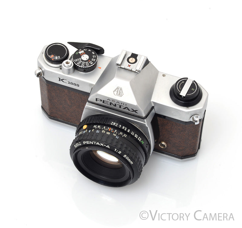 Pentax K1000 Chrome 35mm Film Camera w/ 50mm f2 Lens [EXC]