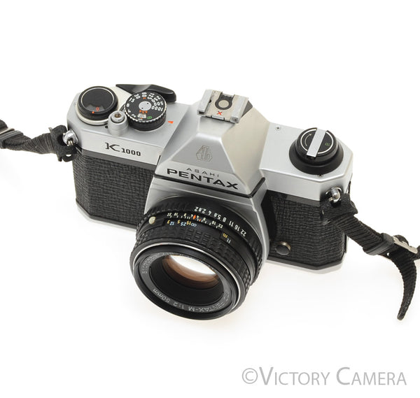 Pentax K1000 Chrome 35mm Film Camera w/ 50mm f2 Lens [EXC]