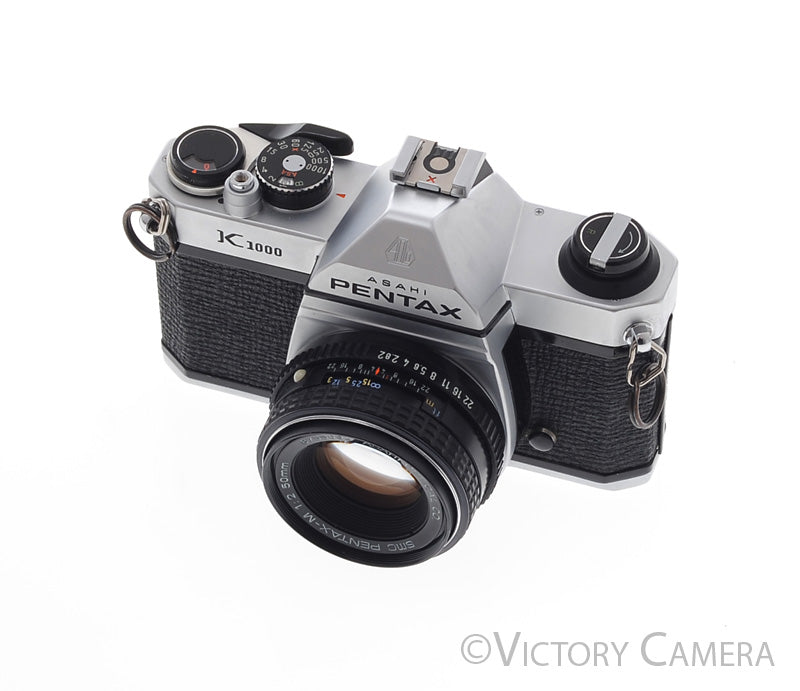 Pentax K1000 Chrome 35mm Film Camera w/ 50mm f2 Lens [EXC] - Victory Camera