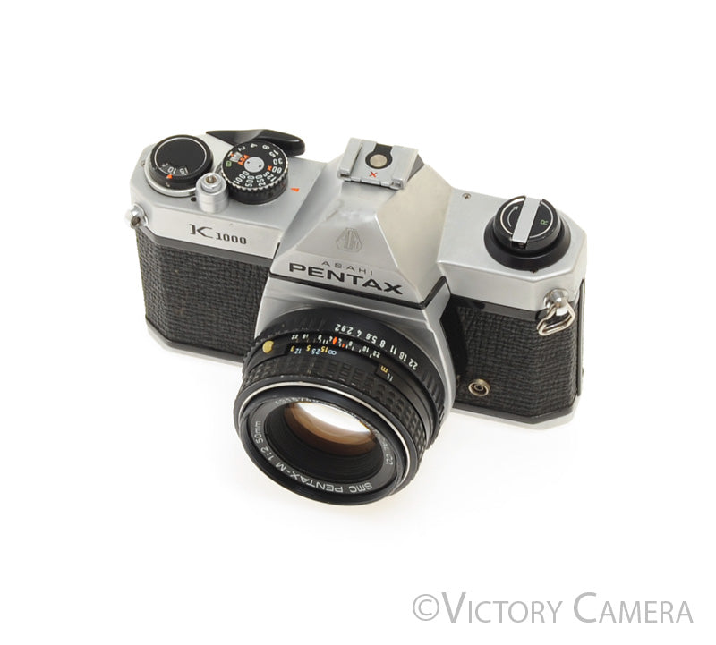 Pentax K1000 Chrome 35mm Film Camera w/ 50mm f2 Lens [EXC-]