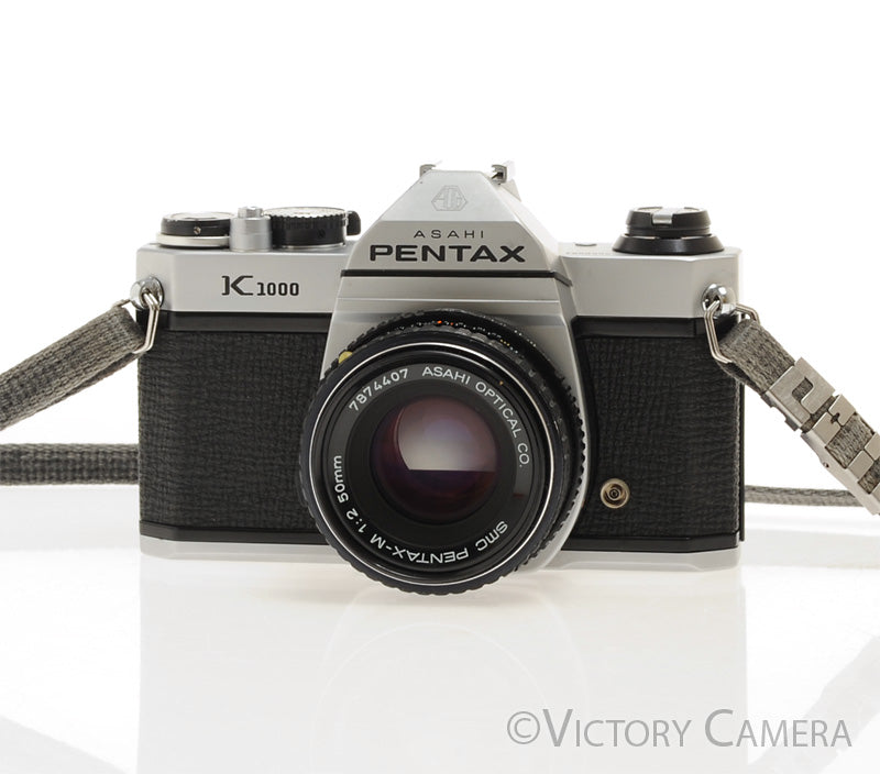 Pentax K1000 Chrome 35mm Film Camera w/ 50mm f2 Lens [EXC]