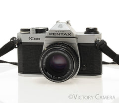 Pentax K1000 Chrome 35mm Film Camera w/ 50mm f2 Lens [EXC]
