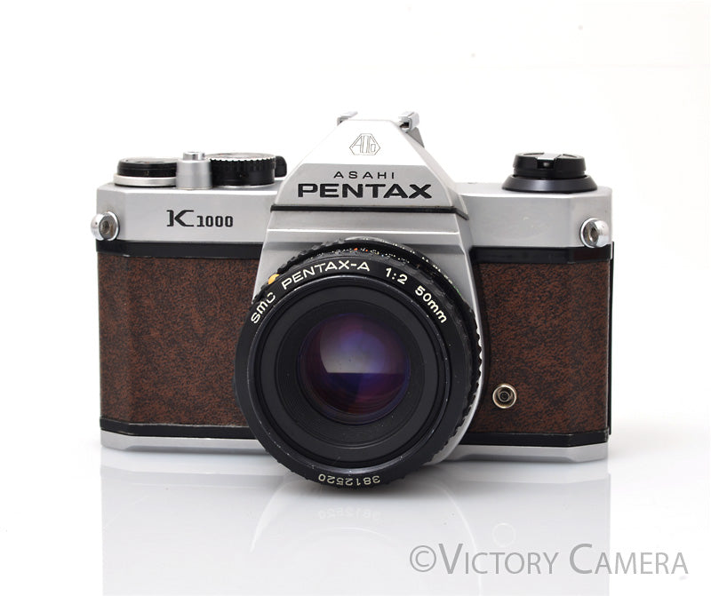 Pentax K1000 Chrome 35mm Film Camera w/ 50mm f2 Lens [EXC]