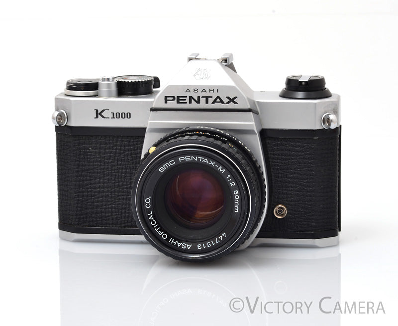 Pentax K1000 Chrome 35mm Film Camera w/ 50mm f2 Lens [EXC]