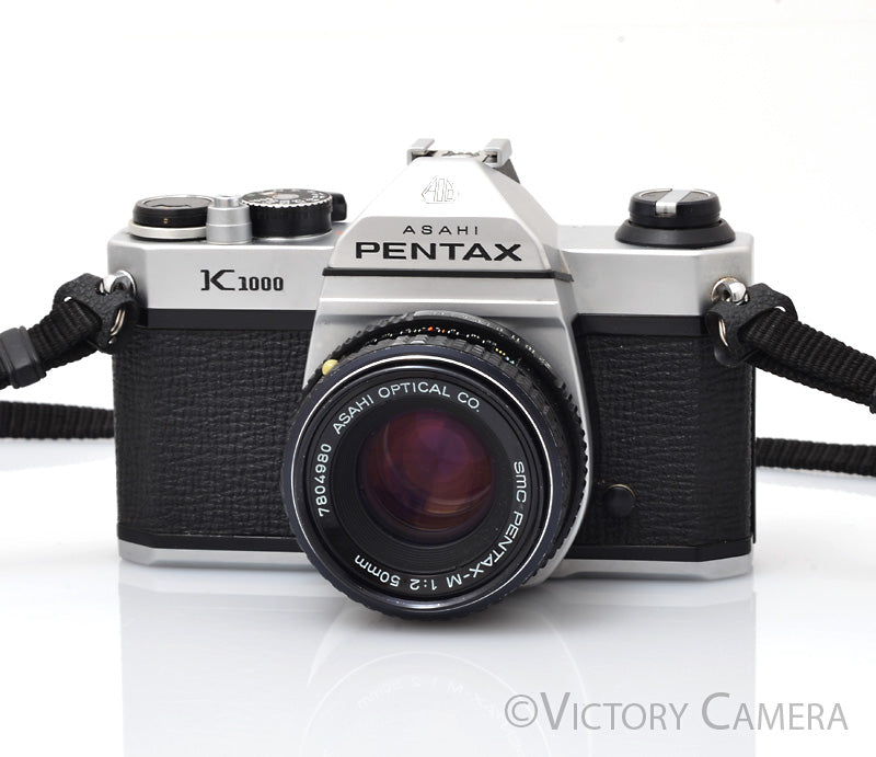 Pentax K1000 Chrome 35mm Film Camera w/ 50mm f2 Lens [EXC+] - Victory Camera