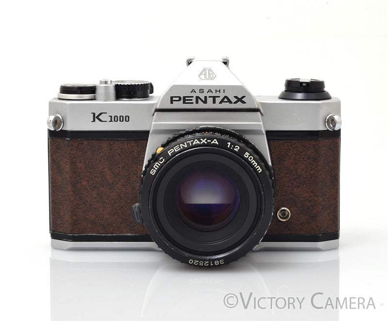Pentax K1000 Chrome 35mm Film Camera w/ 50mm f2 Lens [EXC]