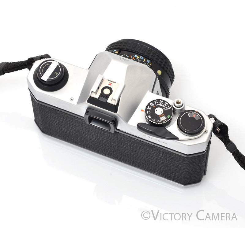 Pentax K1000 Chrome 35mm Film Camera w/ 50mm f2 Lens [EXC+] - Victory Camera