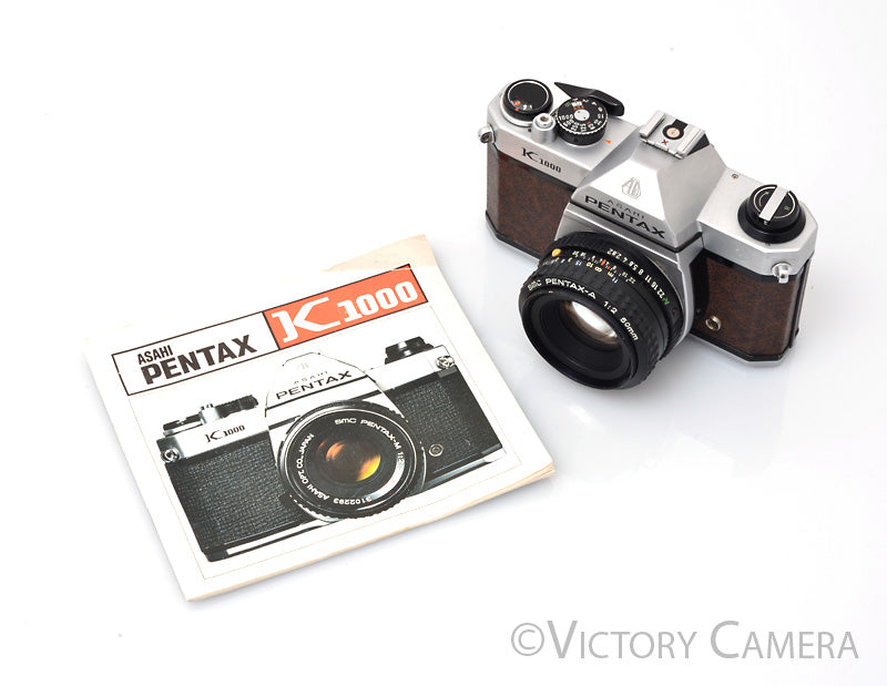 Pentax K1000 Chrome 35mm Film Camera w/ 50mm f2 Lens [EXC]