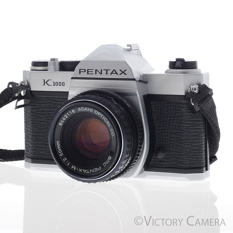 Pentax K1000 Chrome 35mm Film Camera w/ 50mm f2 Lens [EXC] - Victory Camera