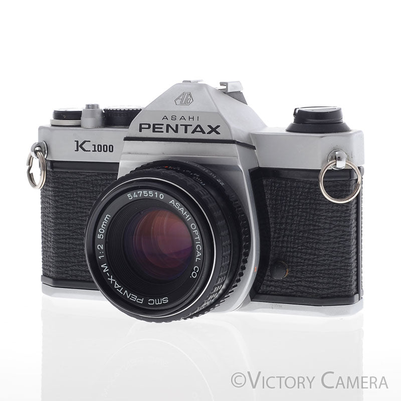 Pentax K1000 Chrome 35mm Film Camera w/ 50mm f2 Lens [EXC]