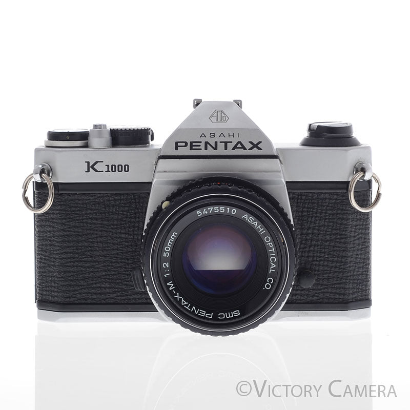 Pentax K1000 Chrome 35mm Film Camera w/ 50mm f2 Lens [EXC]