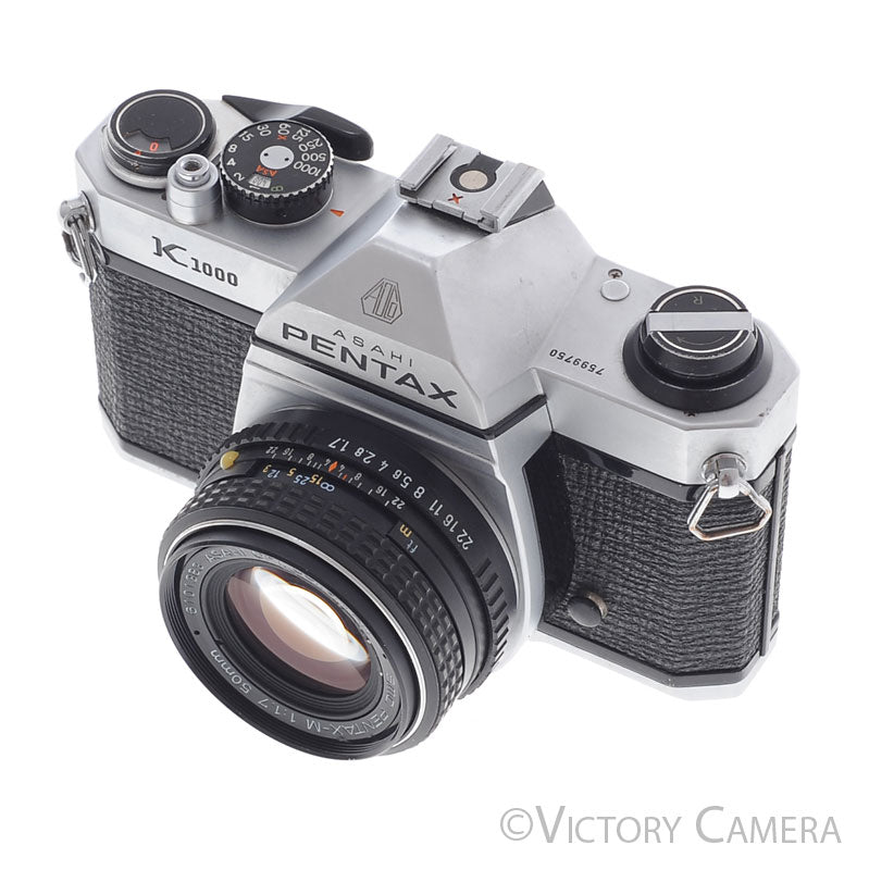 Pentax K1000 Chrome 35mm Film Camera w/ 50mm f1.7 Lens [EXC-] - Victory Camera