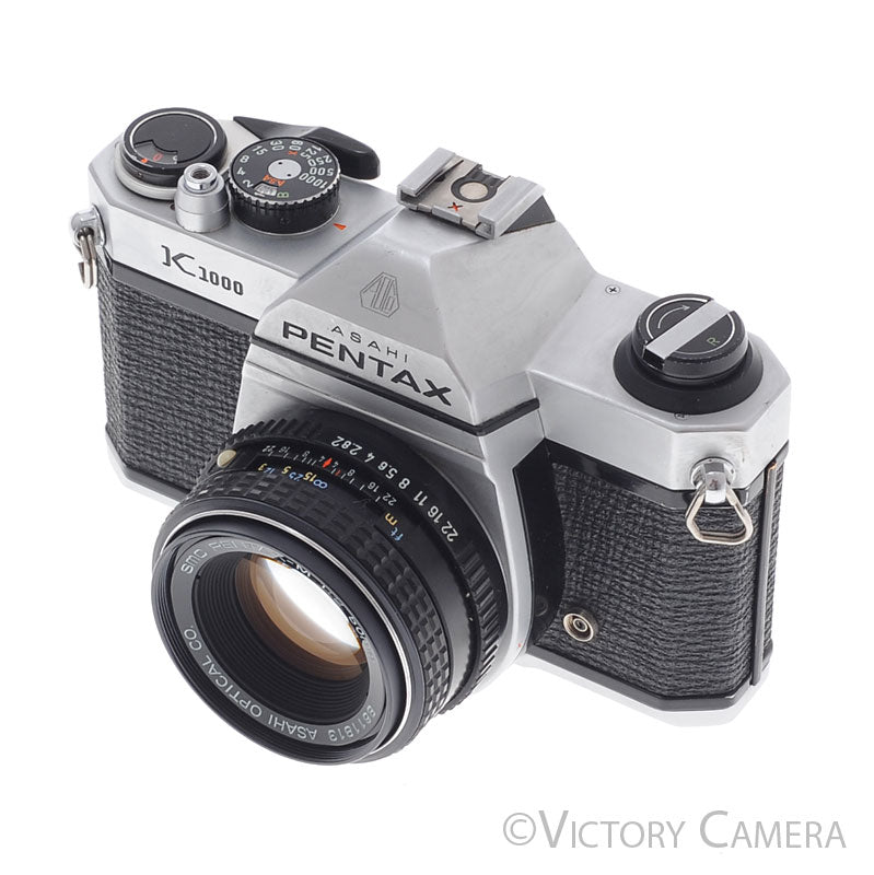 Pentax K1000 Chrome 35mm Film Camera w/ 50mm f2 Lens [EXC+] - Victory Camera
