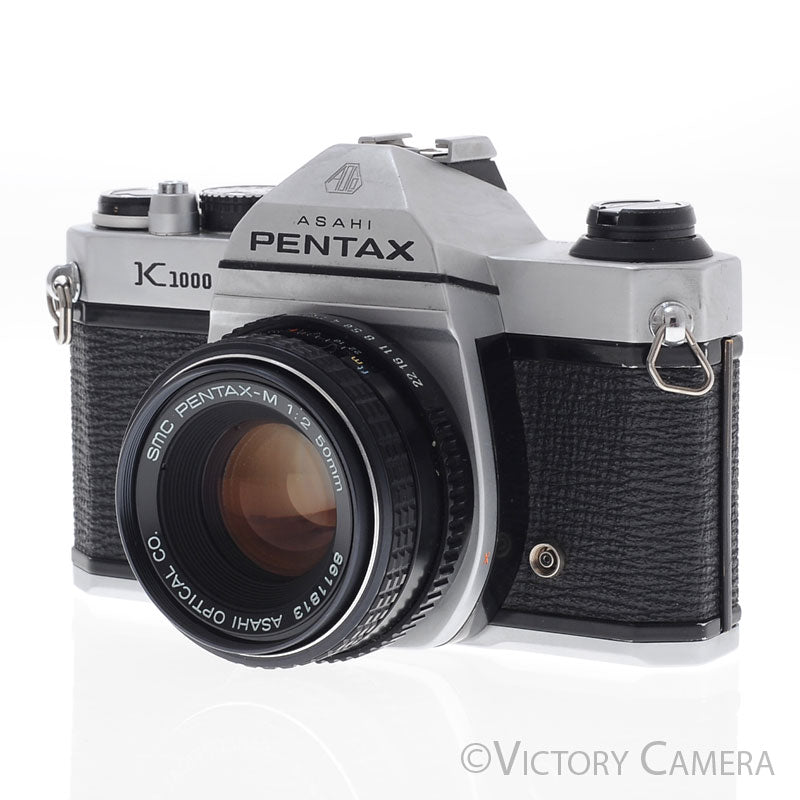 Pentax K1000 Chrome 35mm Film Camera w/ 50mm f2 Lens [EXC+] - Victory Camera