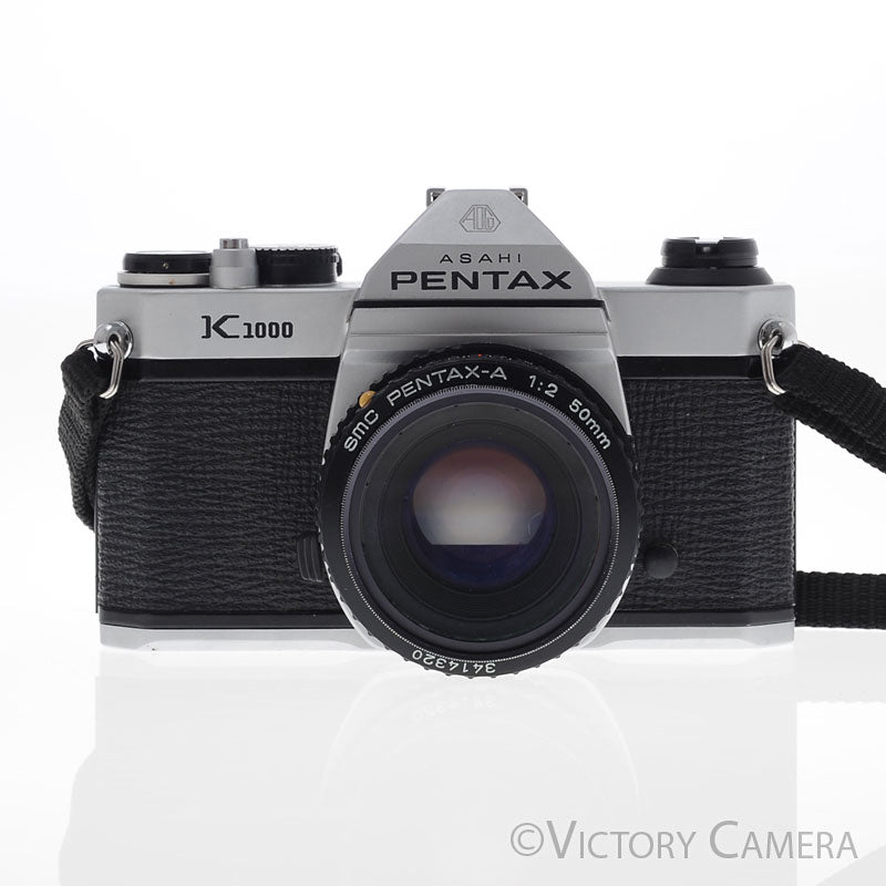Pentax K1000 Chrome 35mm Film Camera w/ 50mm f2 Lens -No Meter- [GOOD] - Victory Camera
