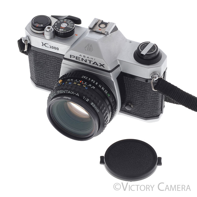 Pentax K1000 Chrome 35mm Film Camera w/ 50mm f2 Lens -No Meter- [GOOD] - Victory Camera