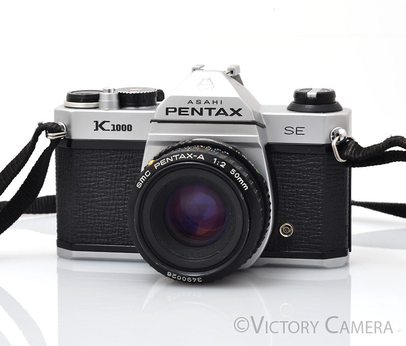 Pentax K1000 SE Chrome 35mm Film Camera w/ 50mm f2 Lens [EXC-]