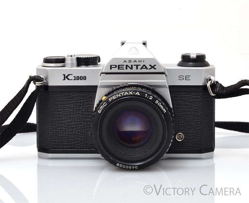 Pentax K1000 SE Chrome 35mm Film Camera w/ 50mm f2 Lens [EXC-]