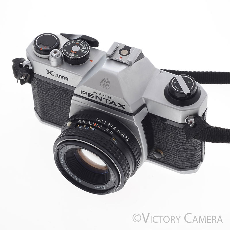 Pentax K1000 Chrome 35mm Film Camera w/ 50mm f2 Lens [EXC+] - Victory Camera