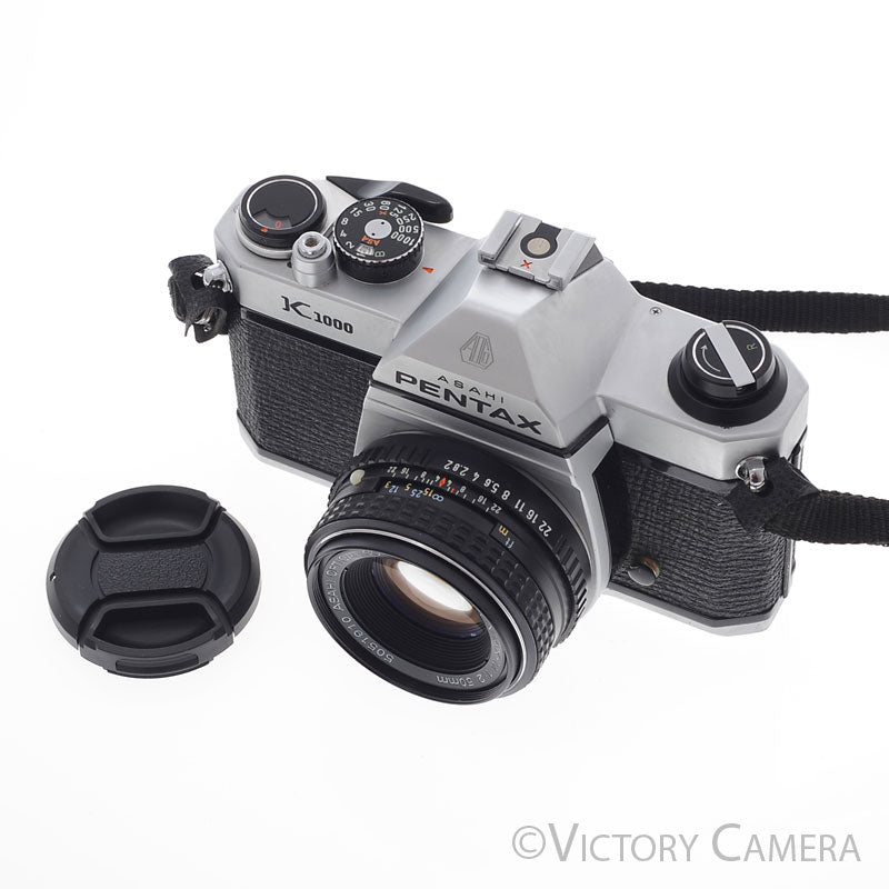 Pentax K1000 Chrome 35mm Film Camera w/ 50mm f2 Lens [EXC+] - Victory Camera
