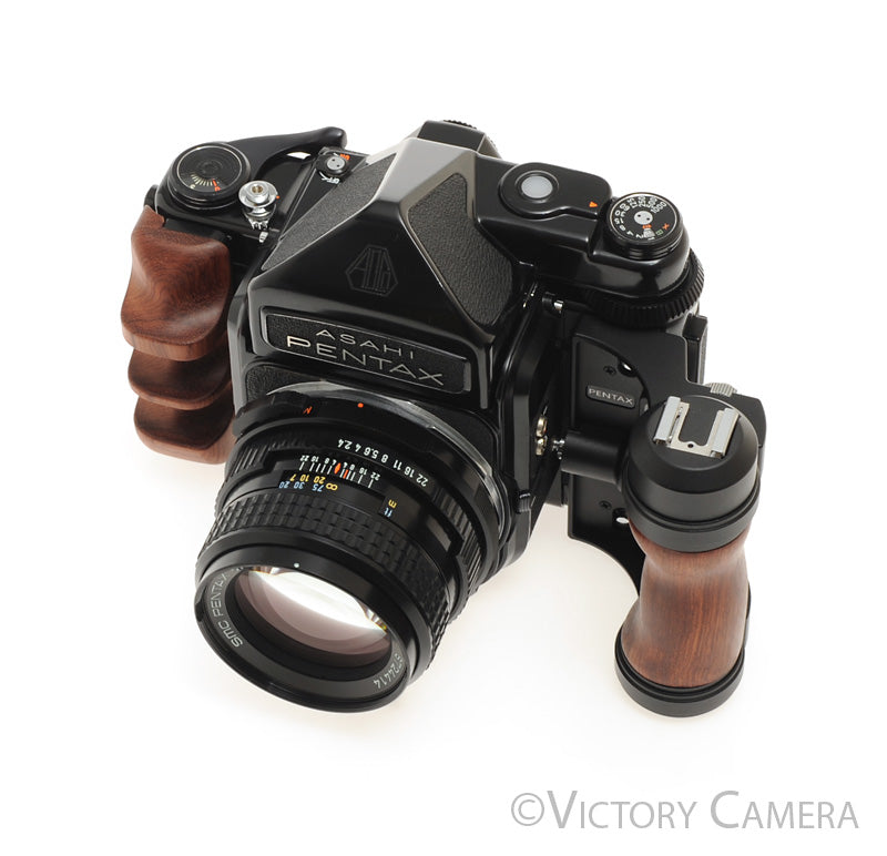 Pentax 6x7 67 MLU Camera w/ Metered Prism, 105mm f2.4 Lens, Grips [EXC+] - Victory Camera