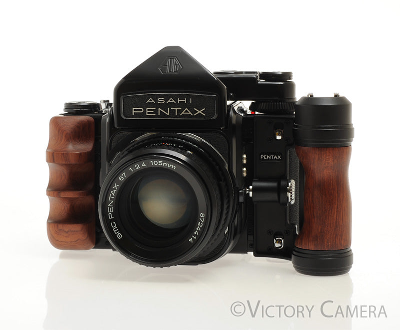 Pentax 6x7 67 MLU Camera w/ Metered Prism, 105mm f2.4 Lens, Grips [EXC+] - Victory Camera