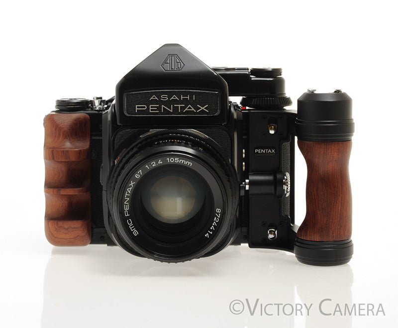 Pentax 6x7 67 MLU Camera w/ Metered Prism, 105mm f2.4 Lens, Grips [EXC+] - Victory Camera