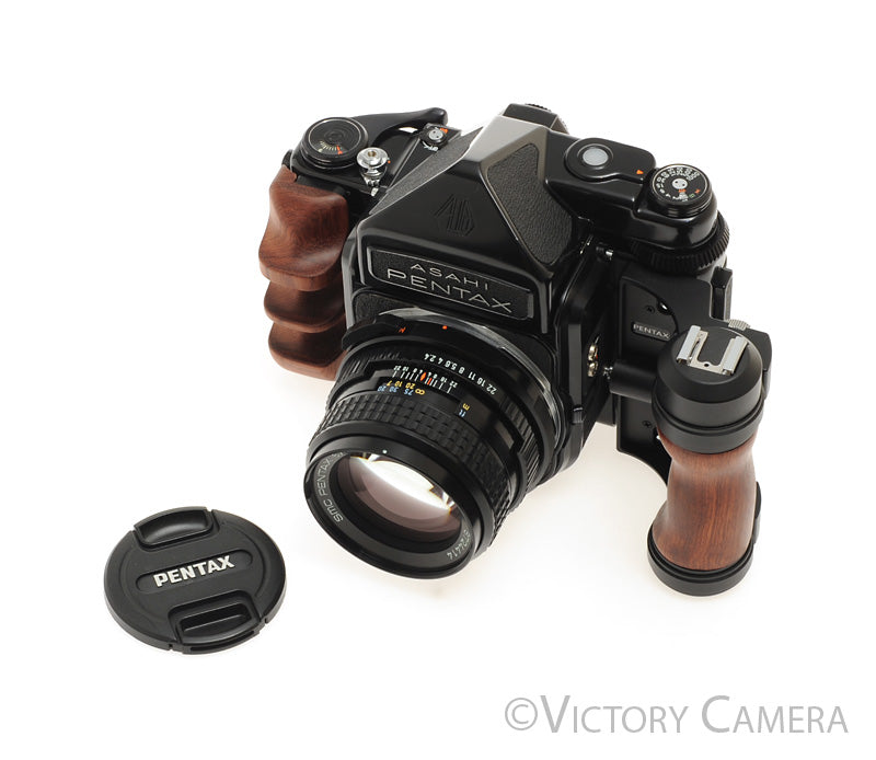 Pentax 6x7 67 MLU Camera w/ Metered Prism, 105mm f2.4 Lens, Grips [EXC+] - Victory Camera