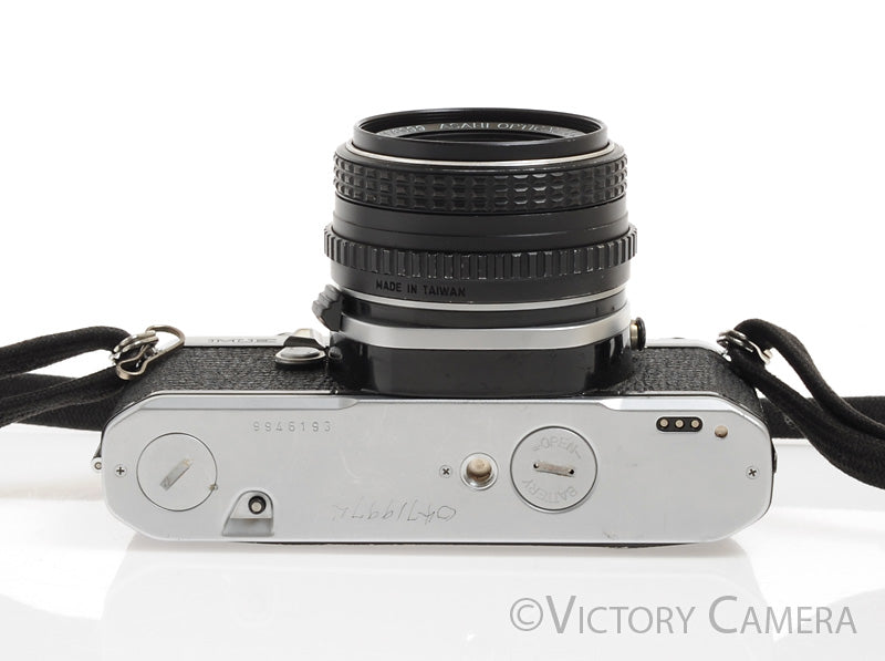 Pentax ME Chrome 35mm Camera w/ 50mm F2 Lens -New Seals-
