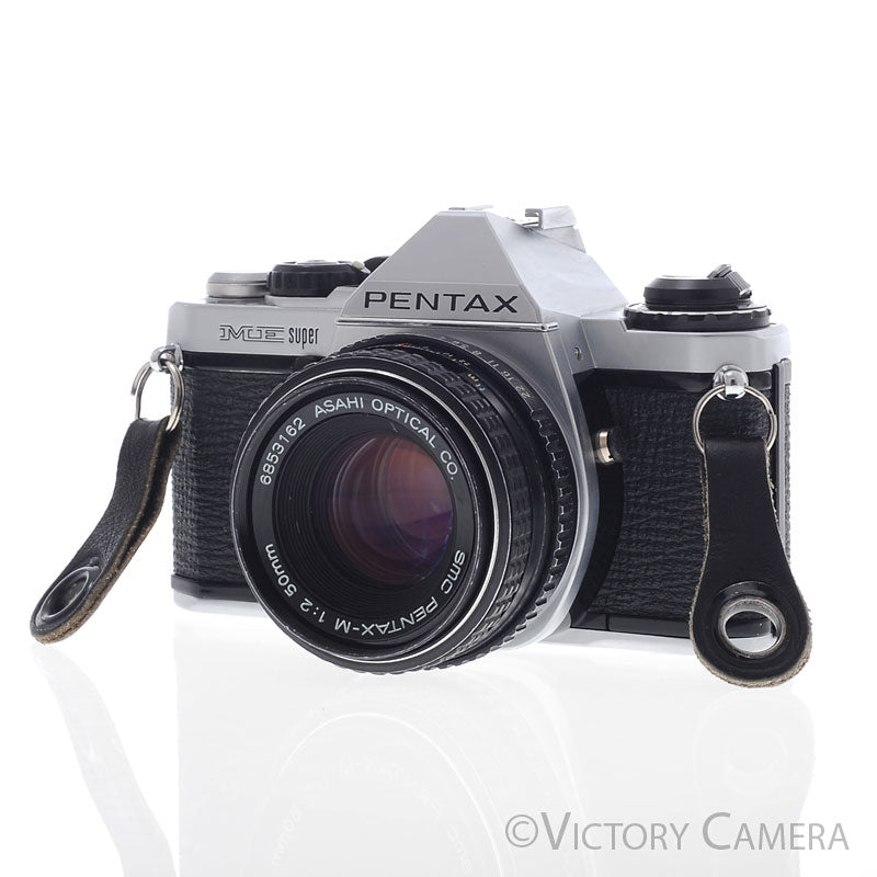 Pentax ME Super Chrome 35mm SLR Camera w/ 50mm f2 Lens [EXC-] - Victory Camera